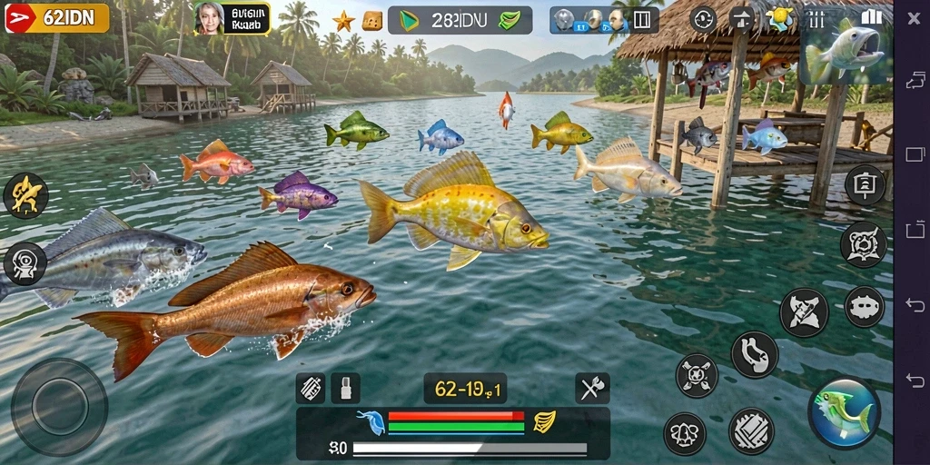 Tangkapan layar gameplay 62IDN dengan aksi Tembak Ikan yang seru.