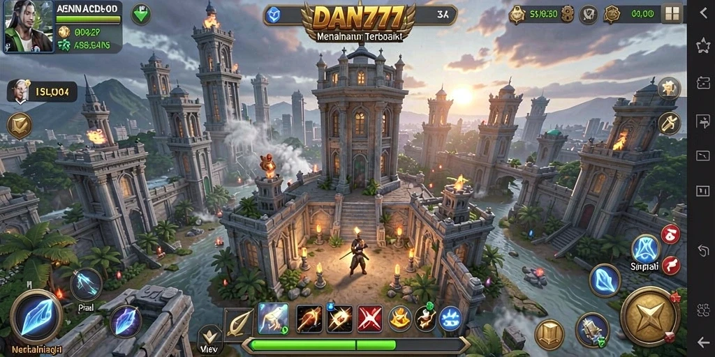 Screenshot gameplay menara pertahanan yang menggugah selera.