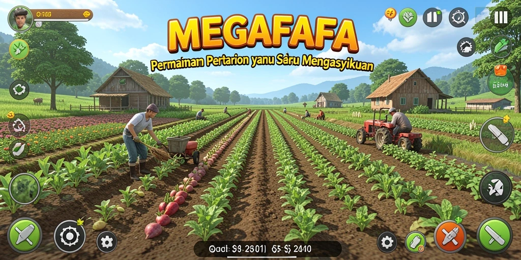 Gameplay MEGAFAFA yang menarik dengan aktivitas pertanian.