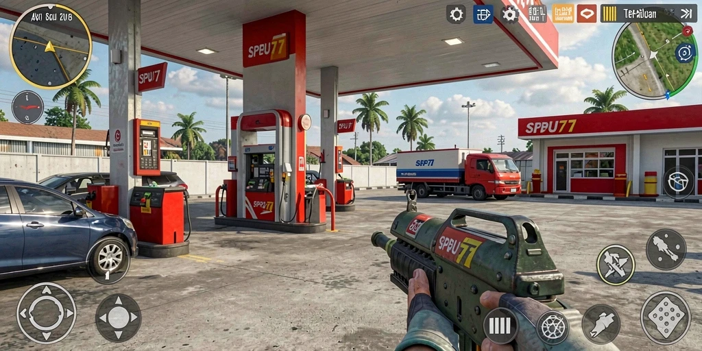 Gameplay SPBU77 penuh aksi menegangkan dan tantangan seru.