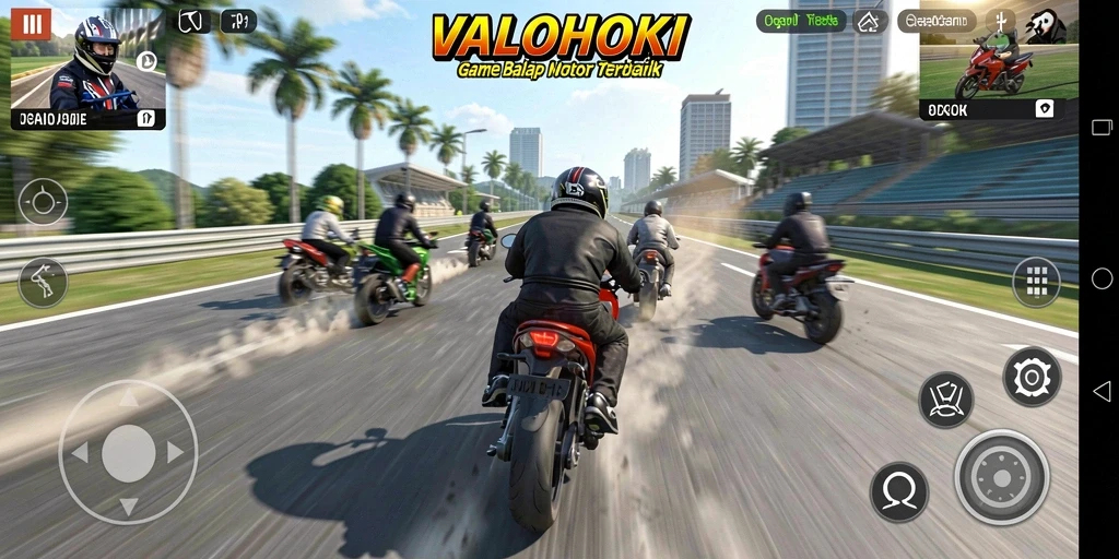 Skrinsut gameplay VALOHOKI menampilkan aksi balap motor yang seru.