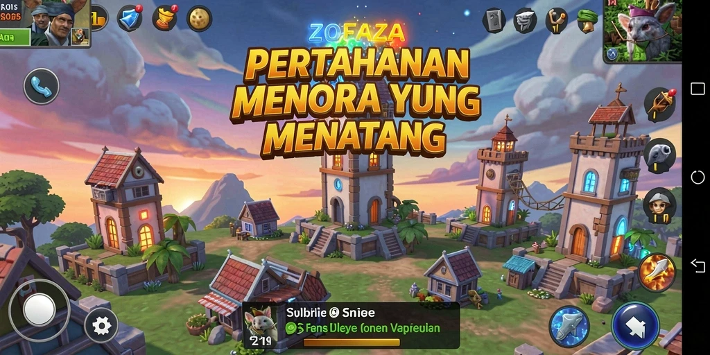 Screenshot utama ZOFAZA menunjukkan gameplay Tower Defense yang dinamis.